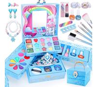 VBACALA Maquillage Enfants Fille Jouets, Malette Maquillage Fille Coffret pour Enfants, Maquillage Enfants Filles Noël Cadeaux d'anniversaire pour Enfants 3 4 5 6 7 8 Ans Filles Bleu