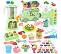 VBACALA Set de Pâte à Modeler, Cuisine de pour Enfants, Sorbetière +Spaghetti Maker+Smoothie Blender, 62 Accessoires avec 24 Pots de Pâte à Modeler, Garçons et Filles de Plus de 3 Ans