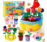 VBACALA Set Pâte à Modeler pour Enfants, Set 43 Pièces Thème Jardin Fleuri avec 6 Couleurs de Pâte à Modeler, Formes Florales, Panier, Arrosoir et Outils, Cadeau Créatif pour les Filles Garçons 3+ Ans