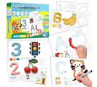 VBACALA Tapis en Pâte à Modeler Set avec 36 Fiches Lettres et Chiffres pour Tracer Lettres et Chiffres avec Stylo Effaçable, Jouets Éducatifs Montessori, Accessoires en Pâte à Modeler pour 3+ Ans