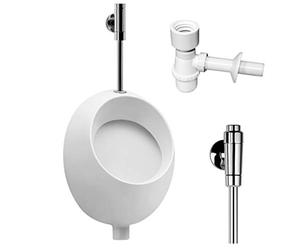 VBChom A50132 Ensemble urinoir en céramique haut de gamme avec bac à eau vertical Pissoir Pico et vanne de rinçage Alterna IRIS + siphon pour bouteille de siphon