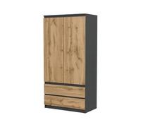 VBChome Armoire 90 x 50 x 180 cm 2 portes, 2 tiroirs, 4 étagères, tringle à vêtements, anthracite, chêne Wotan