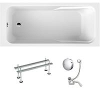 VBChome Baignoire 150 x 70 cm - Blanc - En acrylique - Pieds de baignoire - Siphon - Design moderne - Chromé