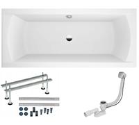 VBChome Baignoire 190 x 90 cm en acrylique avec pieds siphon baignoire rectangulaire design moderne bonde en chrome Alcaplast pour 2 personnes