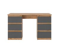 VBChome Bureau 120 x 50 x 75 cm - Chêne Wotan - Anthracite - Avec 6 tiroirs - Bureau d'ordinateur - Table de travail pour ordinateur portable - Bureau à domicile et bureau