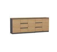 VBChome Commode 120 x 35 x 75 cm / 80 x 35 x 75 cm, 3 portes, 6 tiroirs, chêne artisanal, tiroirs sans poignée, armoire multi-usages pour couloir, chambre et salon