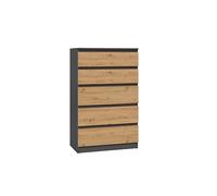 VBChome Commode à 5 tiroirs - 70 x 40 x 110 cm - Chêne Artisan - Antrazit - Commode multifonction - Pour couloir, chambre à coucher, salon, chambre d'enfant, moderne, chêne artisan - anthracite