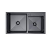 VBChome Évier de cuisine, 78 × 45 cm, en acier inoxydable graphite, à 2 bacs, double évier, profondeur : 21 cm, meuble bas minimum 80 cm