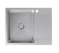 VBChome Évier encastrable en acier inoxydable 60 x 48 cm - Brossé, grand bac avec égouttoir, 2 trous pour robinet, siphon inclus - Évier de cuisine pour meuble bas de 45 cm, évier de cuisine