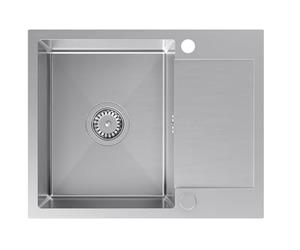 VBChome Évier encastrable en acier inoxydable 60 x 48 cm - Brossé, grand bac avec égouttoir, 2 trous pour robinet, siphon inclus - Évier de cuisine pour meuble bas de 45 cm, évier de cuisine