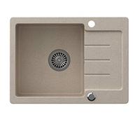 VBChome Évier simple encastré 60 x 44 cm en granit composite ponctuel, réversible, avec siphon, Beige