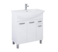 VBChome Meuble de salle de bain, 75 x 47 x 84 cm, blanc, lavabo, avec trou pour robinet, 3 portes, 1 tiroir, système de fermeture amortie, moderne, moderne