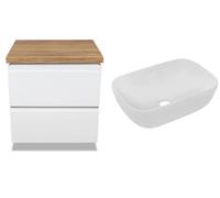 VBChome Meuble de salle de bain Belinda - 50 cm - Blanc - Sans trou de robinet - 46 x 33 cm - Lavabo à poser avec meuble sous lavabo - 2 tiroirs - Moduo - Moderne