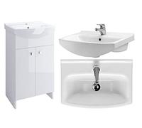 VBChome Meuble de salle de bain, blanc, 50 cm, lavabo avec sous-vasque, meuble sous vasque, meuble bas de salle de bain, meuble de salle de bain, 2 portes, brillant