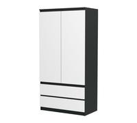 VBChome Penderie 90 x 50 x 180 cm 2 portes, 2 tiroirs, 4 étagères, tringle à vêtements Blanc/noir