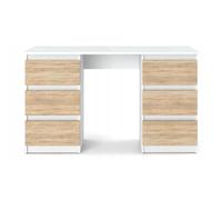 VBChome Sonoma Bureau avec 6 tiroirs Blanc 120 x 50 x 75 cm Bureau d'ordinateur portable Bureau pour la maison et le bureau