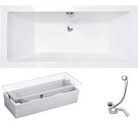 VBChome Viega Simplex Baignoire 175 x 80 cm en acrylique - Support de baignoire rectangulaire - Blanc - Design moderne - Support en polystyrène - Bonde d'écoulement en chrome Viega Simplex - Pour 2