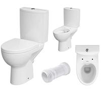 VBChome WC sur pied de chasse d'eau en céramique sans bord - Kit complet avec réservoir de chasse d'eau - Siège de WC en Duroplast avec système d'abaissement automatique SoftClose pour évacuation