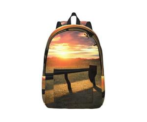 Vbcxza Lonely Bench Sac à dos en toile imprimée coucher de soleil Taille moyenne et petite, parfait pour la randonnée, les voyages et une utilisation quotidienne, Noir , S, Sac à dos tyrolien