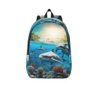 Vbcxza Sac à dos en toile imprimé dauphins, tortue de mer, requin, pieuvre, corail, taille moyenne et petite, parfait pour la randonnée, les voyages et une utilisation quotidienne, Noir , M, Sac à dos
