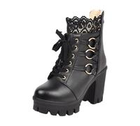 VBEDKDEB 22222 Bottines tendance pour femme Automne et hiver Plus Velours Talon haut Dentelle Grande taille Bottines tendance, Noir , 35 EU