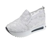 VBEDKDEB Baskets pour femme - Chaussures de course à enfiler - Respirantes - Dentelle - Broderie florale - Fond épais - Confortable - Chaussures de loisirs pour rester debout longtemps, Blanc., 40 EU