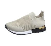 VBEDKDEB Baskets pour femme - Chaussures de course - Chaussures de sport - Couleur unie - Respirantes - Maille tricotée - Plate - Décontractée - Chaussures de sport pieds nus - Blanc, beige, 39 EU