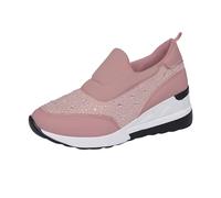 VBEDKDEB Baskets pour femme - Chaussures de course - Chaussures de sport - Strass - Tissu en cuir - Patch - Semelle épaisse - Talon compensé - Chaussures de sport décontractées - Gris - Pour femme
