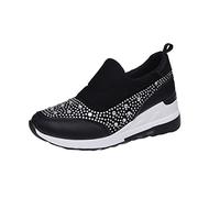 VBEDKDEB Baskets pour femme - Chaussures de course - Chaussures de sport - Strass - Tissu en cuir - Patch - Semelle épaisse - Talon compensé - Chaussures de sport décontractées - Gris - Pour femme
