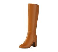 VBEDKDEB Boots Bottes hautes pour femme avec semelle épaisse Talons hauts épais mollets larges Chaussures formelles avec lacets et fermeture éclair, jaune, 41 EU