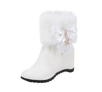 VBEDKDEB Bottes d'hiver pour femme - Bottes de neige - Chaussures d'hiver - Nœud en cuir - Strass - Fermeture éclair latérale décorative à l'intérieur - Talon compensé haut - Bottes courtes en coton