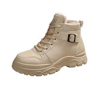 VBEDKDEB Bottes d'hiver pour femme - Bottes d'hiver décontractées pour femme - Avec bout rond - Talon plat - Coupe basse - Doublure en polaire et semelle épaisse - Bottes larges, beige, 37.5 EU