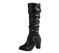 VBEDKDEB Bottes hautes pour femme - Frontière commerciale européenne et étrangère - Grandes bottes d'automne et d'hiver pour femmes avec ceinture - Station indépendante - Bottes épaisses à talons