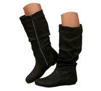VBEDKDEB Bottes mi-mollets pour femme - Talon bas - Bout carré - Fermeture éclair latérale - Bottes en caoutchouc doublées - Bottes longues élastiques, Noir , 37.5 EU