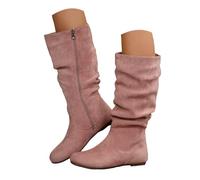 VBEDKDEB Bottes mi-mollets pour femme - Talon bas - Bout carré - Fermeture éclair latérale - Bottes en caoutchouc doublées - Bottes longues élastiques, Rose, 38.5 EU