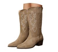 VBEDKDEB Bottes pour femme Mid Veau Bottes en daim pointu Bout large Mode Casual Rétro Talon Mid Ventre [modifier le texte source] Bottines en caoutchouc pour femme, kaki, 39 EU