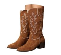 VBEDKDEB Bottes pour femme Mid Veau Bottes en daim pointu Bout large Mode Casual Rétro Talon Mid Ventre [modifier le texte source] Bottines en caoutchouc pour femme, marron, 37.5 EU