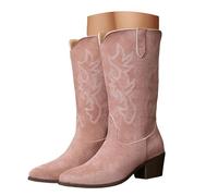 VBEDKDEB Bottes pour femme Mid Veau Bottes en daim pointu Bout large Mode Casual Rétro Talon Mid Ventre [modifier le texte source] Bottines en caoutchouc pour femme, Rose, 39 EU
