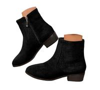 VBEDKDEB Bottines Femme Bottes Cheville Bottes Grande Taille Mode Couleur Unie Mode Femmes Bottes Européennes et Dentelle Côté Fermeture Éclair Talon Épais Tous Courts 11144, Noir , 40 EU