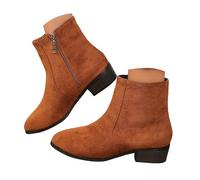 VBEDKDEB Bottines Femme Bottes Cheville Bottes Grande Taille Mode Couleur Unie Mode Femmes Bottes Européennes et Dentelle Côté Fermeture Éclair Talon Épais Tous Courts 11144, marron, 40 EU