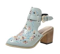 VBEDKDEB Bottines pour femme - Bottes de cheville - Nouvelle Europe et les États-Unis - Commerce extérieur - Broderie rétro - Chaussures à talons hauts épais avec croix creuse - Sandales à tête ronde