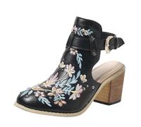 VBEDKDEB Bottines pour femme - Bottes de cheville - Nouvelle Europe et les États-Unis - Commerce extérieur - Broderie rétro - Chaussures à talons hauts épais avec croix creuse - Sandales à tête ronde