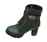 VBEDKDEB Bottines pour femme - Bottes solides - Grande taille - Fermeture éclair latérale courte - Boucle de ceinture - Talon ultra haut - Talon épais - Bottes en caoutchouc à plateforme - 11111501