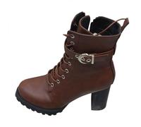VBEDKDEB Bottines pour femme - Bottes solides - Grande taille - Fermeture éclair latérale courte - Boucle de ceinture - Talon ultra haut - Talon épais - Bottes en caoutchouc à plateforme - 11111501