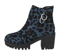 VBEDKDEB Bottines pour femme - Bottines à talons hauts - Bottes en cuir tendance - Bottines à talons épais - Respirantes - Avec pointe ronde - Bottes western pour femme, bleu, 41 EU
