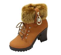 VBEDKDEB Bottines pour femme - Bottines tendance pour femme - Talon épais - Confortables - Avec diamants d'eau - Chaussures à plateforme, marron, 37.5 EU