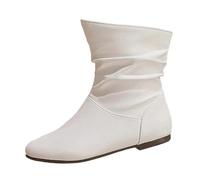 VBEDKDEB Bottines pour femme - Mode femme - Bout pointu - Plat - Manches courtes - Plis de pied - Empilés - Plates - Cent - Bottines classiques à plateforme pour femme, Blanc., 38.5 EU