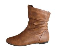 VBEDKDEB Bottines pour femme - Mode femme - Bout pointu - Plat - Manches courtes - Plis de pied - Empilés - Plates - Cent - Bottines classiques à plateforme pour femme, café, 38.5 EU