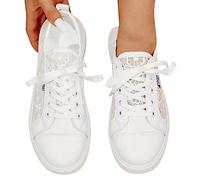 VBEDKDEB Chaussures Femme Blanc Été Légères Douces Sneakers Blanches Noires Décontractées Chaussures Plates Mode Respirantes Baskets Chaussures Traditionnelles Chaussures de Mariée avec Pointe Brodée
