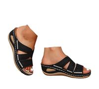 VBEDKDEB Chaussures orthopédiques pour femme - Mules d'été - Talon compensé - Élégantes - En cuir - Confortables - Antidérapantes - Pour la plage et les vacances, Noir , 37 EU